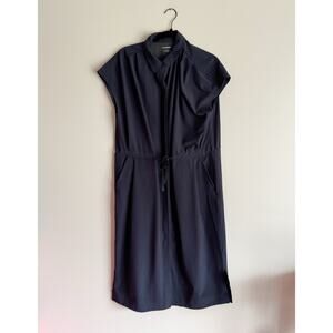 REI Co Op Black Sun Up Collared Short Sleeve Button Front Midi Dress Large Gorp